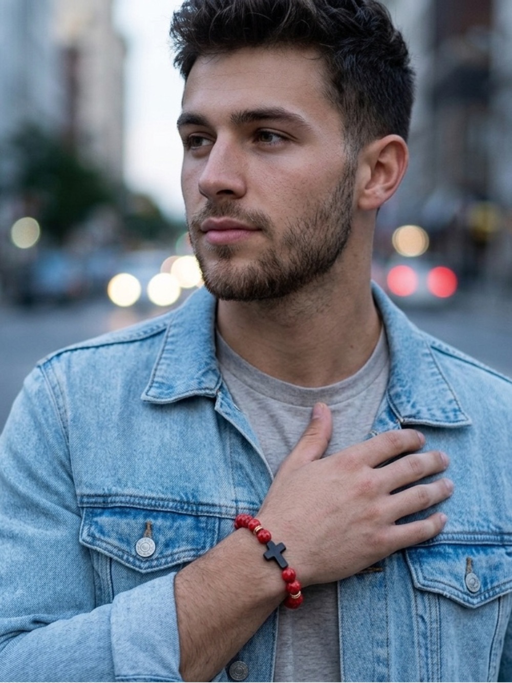 Red Beaded Bracelet with Black Cross